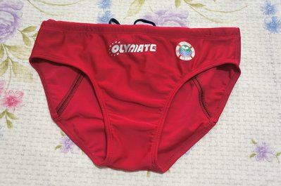 零碼M/XL-紅泳褲-奧林匹克OLYMATE-水上救生(救生員)萊卡三角泳褲[大紅]中三角(三排水線)