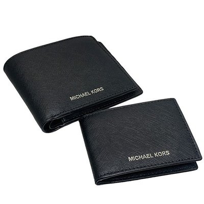 【美麗小舖】MICHAEL KORS MK 黑色 十字紋防刮真皮革 男夾 短夾 皮夾 錢包 卡片夾~M49214