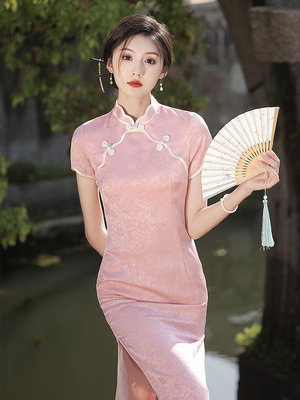 旗袍 洋裝 新中式旗袍2023新款改良年輕款少女粉色高端氣質連衣裙日常可穿夏-多多百貨