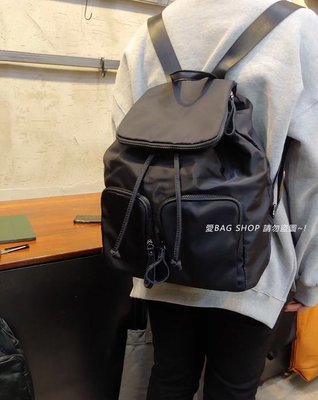 新款 愛 BAG SHOP 韓包專賣牛皮+帆布 中性 束口雙口袋 造型好收納後背包 預購 le junev DAAD