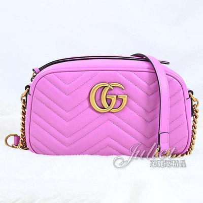 【茱麗葉精品】二手精品【9.9成新】GUCCI 447632 GG Marmont 24cm牛皮斜背相機包.粉紫 #665