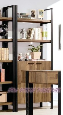 【N D Furniture】台南在地家具-設計款工業風強玻黑砂鐵腳木心板集成柚木色雙門書架/書櫃YH