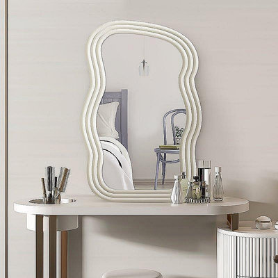 ins創意法式波浪異形浴室鏡簡約方形台式桌面小鏡子壁掛