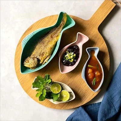新款推薦 酷彩LE CREUSET法國魚形餐盤碟子創意蒸魚菜盤多色藝術海洋系列 可開發票