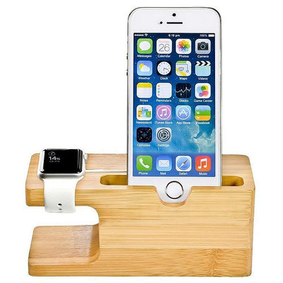 二合一 適用於  iWatch IPhone 蘋果木質手機 手錶支架 竹木支架 充電底座 座充 手機架 充電支架