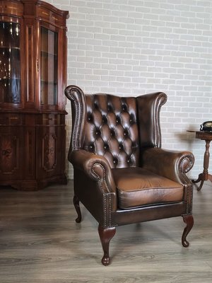 【卡卡頌  歐洲古董】英國 Chesterfield  牛皮 雙翼 沙發 主人椅 釘扣沙發 皮沙發 ch0499 ✬