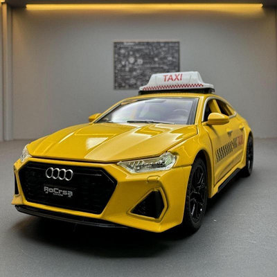 跑車擺件 正品合金模型車 1：32 奧迪 Audi taxi RS7 計程車模型 計程車 聲光 回力玩具車 汽車模型 擺件 收藏