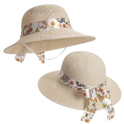 [卡魯科技]漁夫帽 日本 2023新款仿拉菲草帽 夏季女士媽媽太陽帽子防曬遮陽 大帽檐漁夫帽