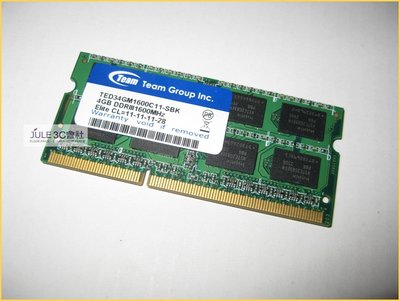 JULE 3C會社-十銓TEAM 雙面 DDR3 1600 PC3-12800 4GB 4G 終保/筆電/NB 記憶體