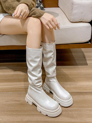 白色過膝靴女2024新款彈力靴小個子顯瘦長筒騎士靴厚底高筒長靴女