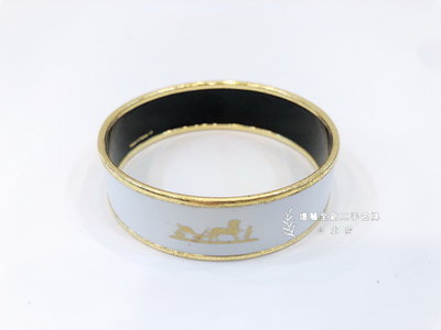 A8325 Hermes白琺瑯馬車金框寬版手環(台北店)