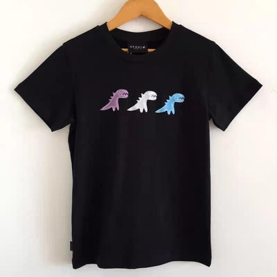 日本國民品牌 agnes b.小標恐龍純棉短袖T恤 黑色