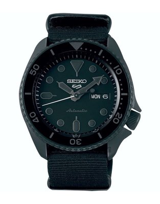 SEIKO WATCH 精工5 Sports消光黑色計分外圈日期星期黑帆布帶機械腕錶 型號：SRPD79K1【神梭鐘錶】