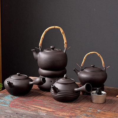 創意個性帶把煮茶水壺側把壺紫砂朱泥功夫茶具燒水酒精圍爐壺茶壺