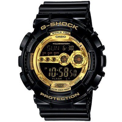 G-SHOCK 潮流運動電子錶-黑金(GD-100GB-1DR)