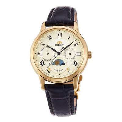 「官方授權」ORIENT東方錶 日月相錶 皮帶款 女白面 RA-KA0003S