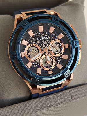 GUESS Matrix 鏤空設計錶盤 藍色矽膠錶帶 石英 男士手錶 GW0423G2