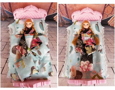 小禎ㄟ雜貨 小朵莉 小美樂娃娃床組 娃娃床 館主手工冰原動物床組 含粉紅色床 被子 枕頭 適合 美樂 莉卡 珍妮 小布 芭比
