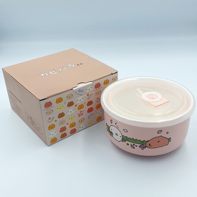 全新盒裝 正版 水豚君 陶瓷保鮮碗(粉色) 可當泡麵碗. 水果盒. 密封罐. 保鮮盒。適合交換禮物。來源: 聯邦銀行