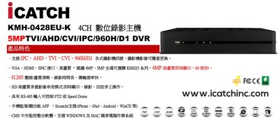 可取KMH-0428EU-K 500萬4路4音 H265 5MP iCATCH DVR AHD+TVI+CVI+類比