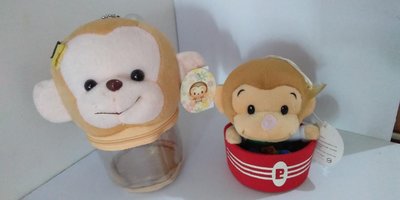 小猴子布偶娃娃 透明置物桶兩隻一起賣