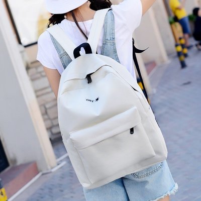 新款簡約時尚字母純色帆布雙肩包女韓版潮書包中學生情侶雙肩背包