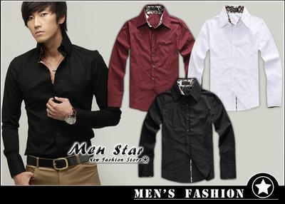【Men Star】免運費 韓版燙金款修身襯衫 西裝襯衫 紅色襯衫 媲美 lee stage 極度乾燥 qu g2000