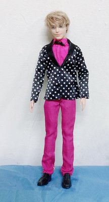 肯尼 娃娃 高檔 西裝 圓點點 桃紅色 襯衫 西裝 服裝 套裝 娃娃