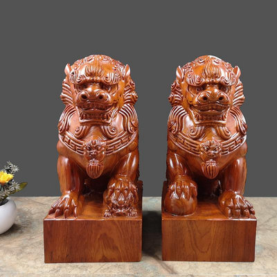 35CM花梨木動物獅子紅木醒獅木雕擺件家居創意紅木禮品手工藝術品