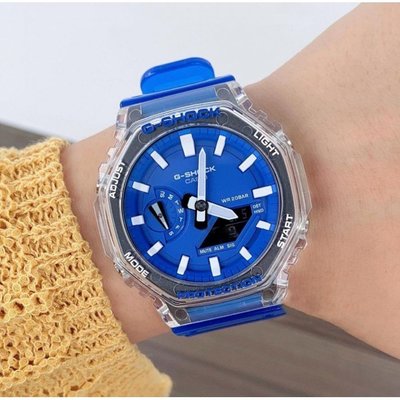 【金台鐘錶】CASIO卡西歐 G-SHOCK 超人氣的八角錶殼設計 (藍x半透明) 農家橡樹 GA-2100HC-2A