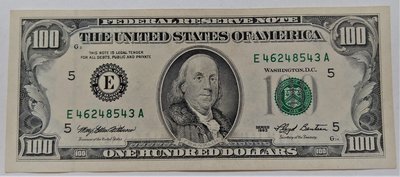 UNC 1993年 舊版早期 EA版 前軌號碼 美國 小頭 100元 ONE HUNDRED Dollars 美金 紙鈔