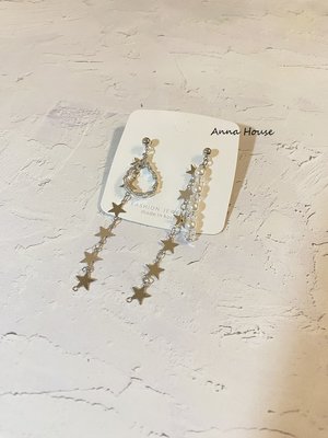 群星白珍珠串珠 銀色 別緻 造型 垂式耳環 @Anna House