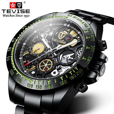 【飾碧得】瑞士TEVISE特威斯品牌時尚大錶盤休閒六針商務手錶男士機械表防水手錶T863