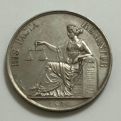 【蒂克錢幣】法國1824年蘭斯公證處 銀章 手指邊 直徑30錢幣 收藏幣 紀念幣-1587