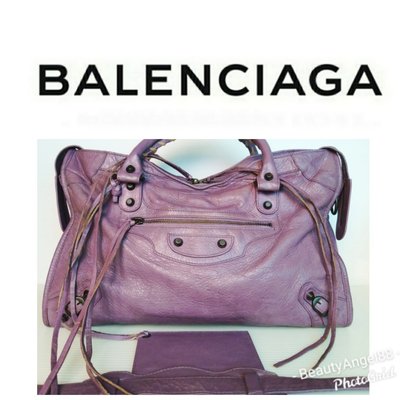 真品新【Balenciaga 】巴黎世家 經典City小扣 機車包 薰衣草紫色手提包宴會包1488 一元起標 有LV