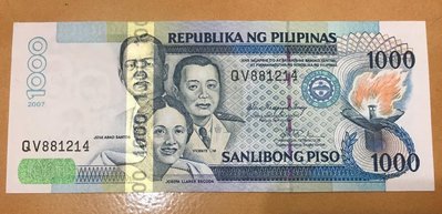 全新 2007菲律賓紙幣  紙鈔 1000披索  限量印製