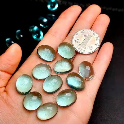 拋光隕石戒面天然俄羅斯天空藍淺藍玻璃隕裸石隨型蛋面~特價