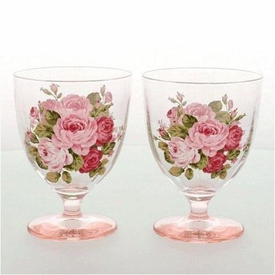 ～愛戀玫瑰園～日本製玫瑰花玻璃高腳杯(2個一組)