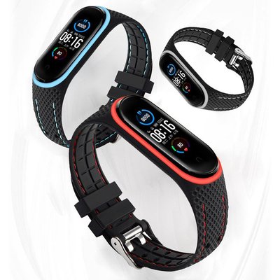 快速出貨 小米手環5代 蜂窩紋縫線透氣腕帶 運動手錶錶帶 金屬T字形反扣設計 雙色錶帶 蜂窩紋+縫線
