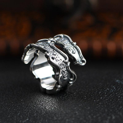 戒指純銀戒指復古做舊不規則設計銀飾指環S925銀哥特式銀飾男士活口