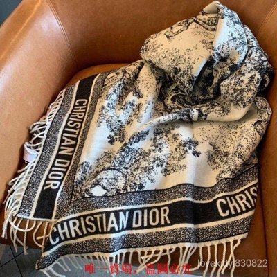 佳佳潮牌-Dior迪奧 20鞦鼕新款圍巾 經典山水動物印花圖案羊絨披肩