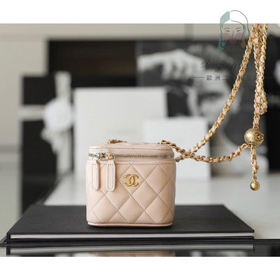 歐洲二手Chanel 香奈兒 22年 金球盒子包 淡粉色 小化妝包