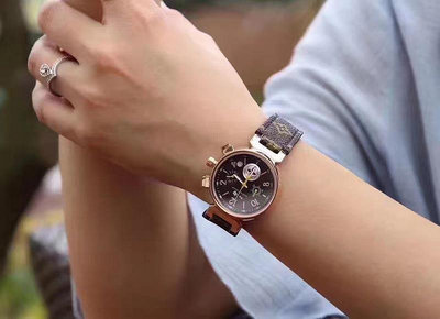 直購#路易威登Lv手錶進口石英機芯腕錶  老花錶帶玫瑰金女錶尺寸：33mm 厚13mm?