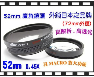 [享樂攝影] ROWA樂華 0.45X 附近攝鏡 外接式廣角鏡 52mm MACRO 單眼適用 LX7 XZ1 P7000