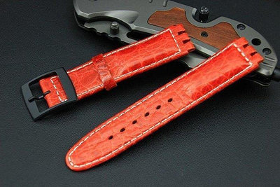 SWATCH專用,原廠外的最佳替代方案,紅色真牛皮17mm(20mm)錶帶,替代悠遊錶帶