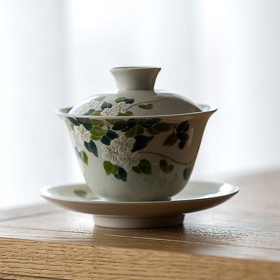 【茶海】陶瓷蓋碗茶杯功夫茶具三才蓋碗敬茶碗草木灰加厚大號蓋碗單個套裝
