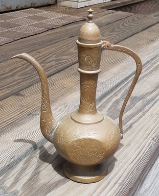 二手早期珍藏~印度手工雕刻銅壺 酒壺 (重536g)