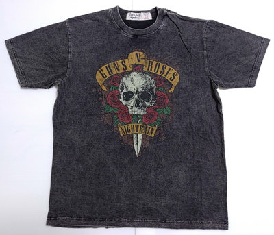 【Mr.17】Guns n roses 槍與玫瑰 骷髏頭 水洗黑石洗復古搖滾短袖T恤 寬版 T-SHIRT(JE032)