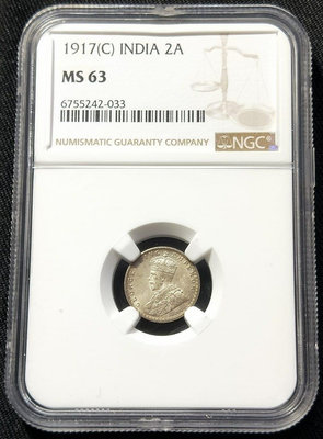 NGC MS63 1917年C版印度喬治五世男皇2安娜銀幣