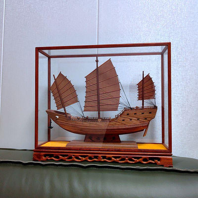 船擺件鄭和寶船福船實木船模型中式家居裝飾擺件一帆風順帶玻璃罩禮品盒